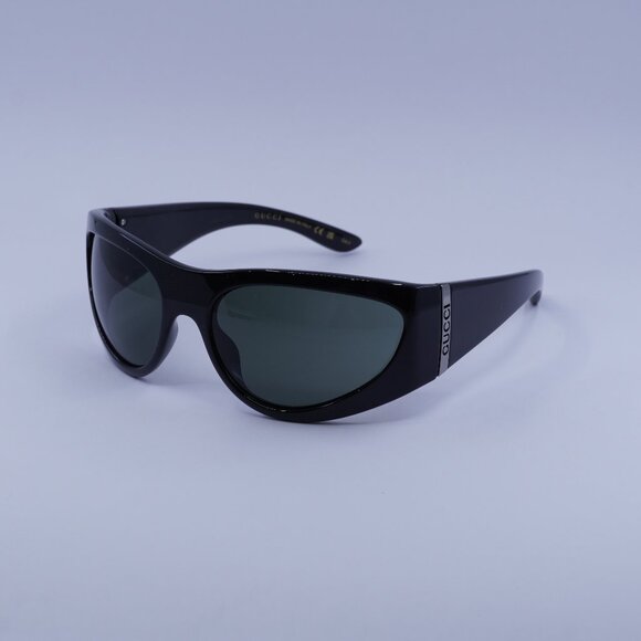 Gucci GG1575S 001 Sunglasses Shiny Black Square Frame, Grey Lenses - Picture 1 of 11